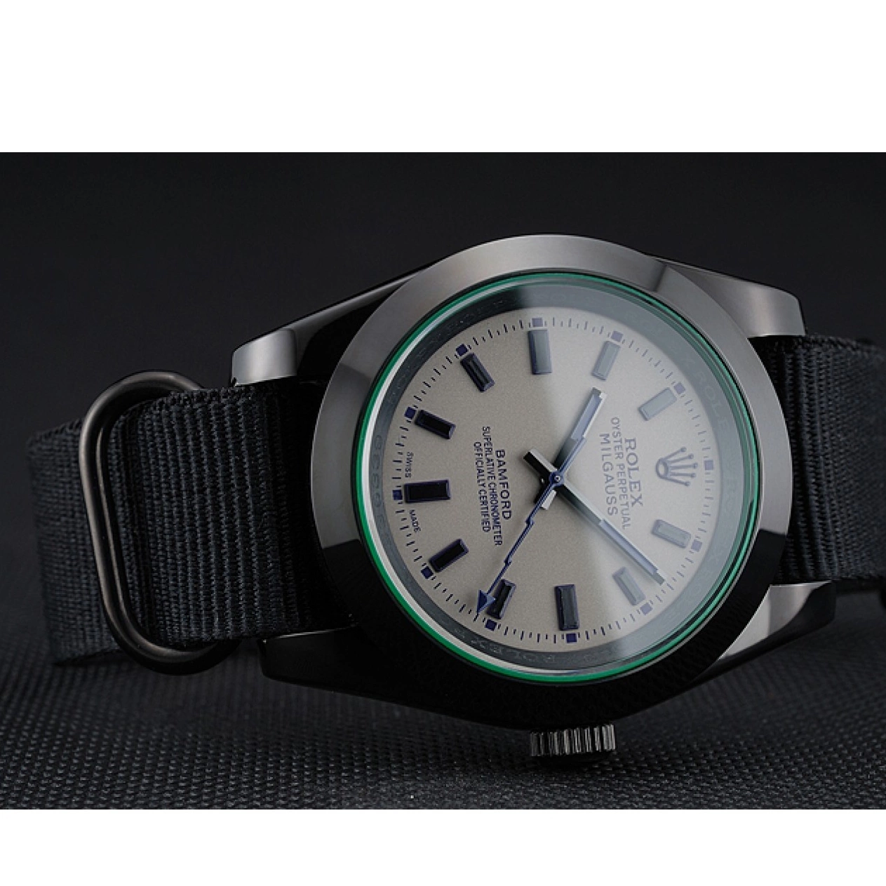 Aaa replica watch Black Strap Nylon Rolex 622000 Milgauss Bamford 0824